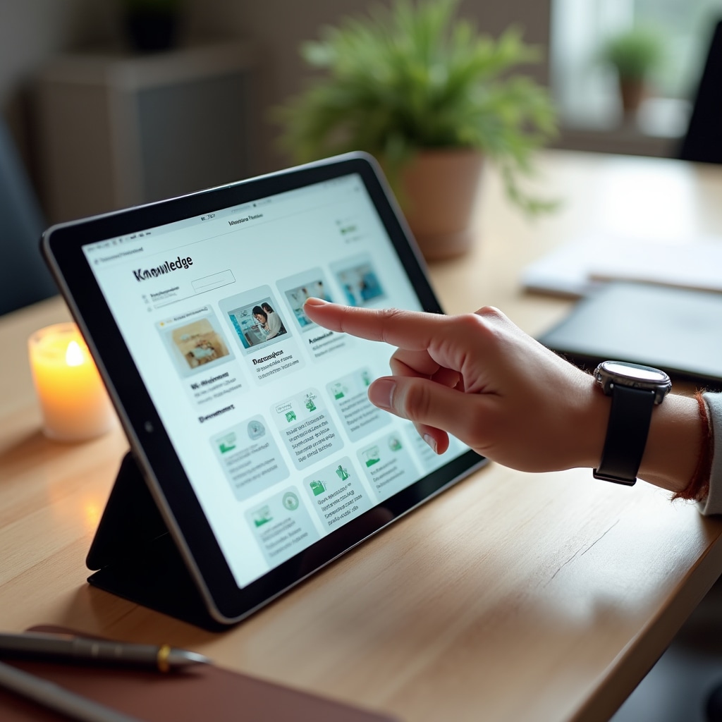 Modern digital knowledge database interface showing organized documentation categories