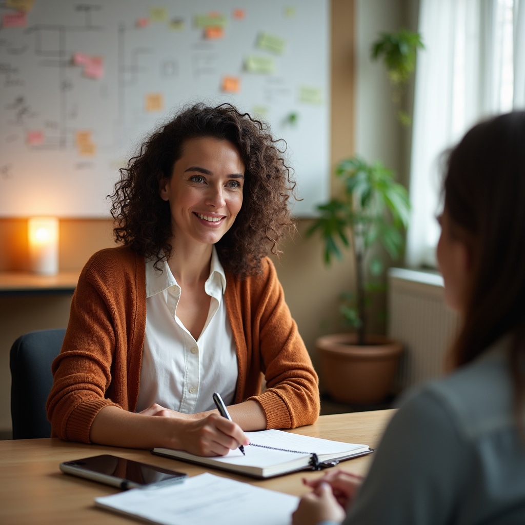 Process analyst conducting interview with experienced craftsperson